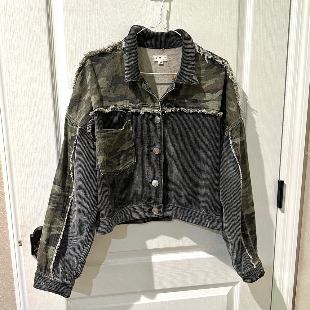POL Distressed Camo Corduroy Jacket Sz M